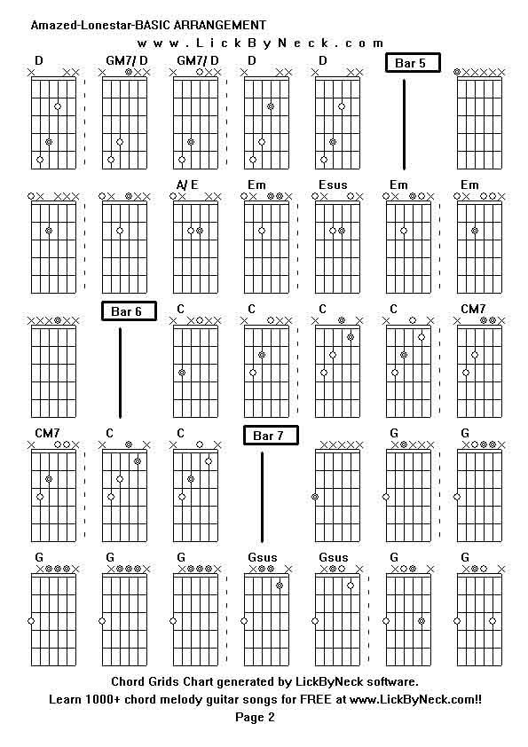 Chord Grids Chart of chord melody fingerstyle guitar song-Amazed-Lonestar-BASIC ARRANGEMENT,generated by LickByNeck software.
